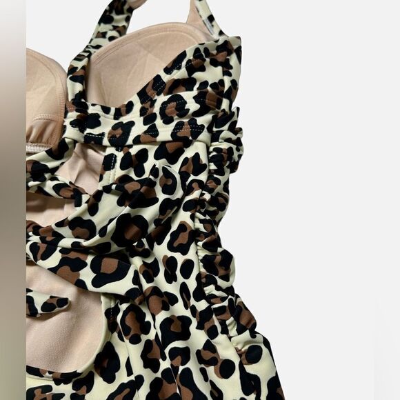 Kona Sol Cheetah Print One Piece Swimsuit Leopard Print Bathing Suit Bow Back - Picture 5 of 6